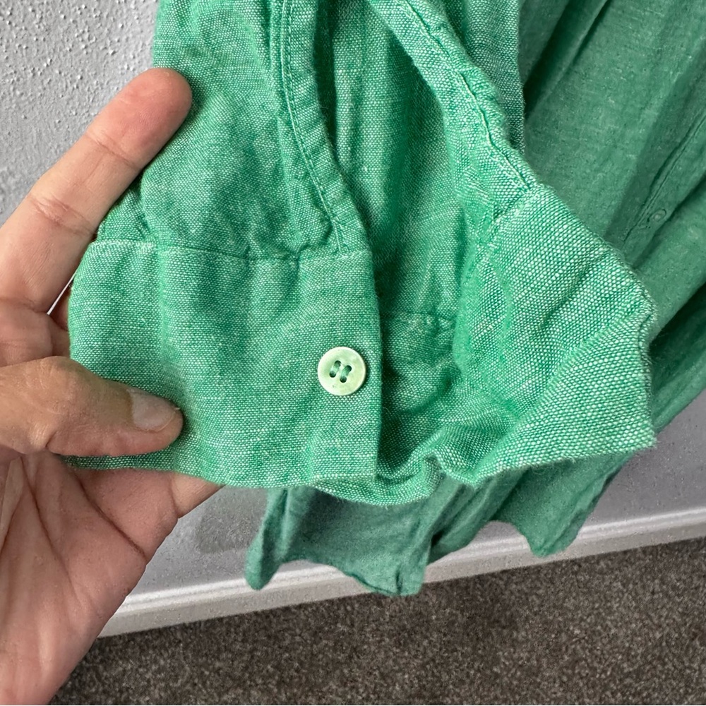 Pomander Place Green Button-Up Shirt line cotton medium Lagenlook - Picture 4 of 7